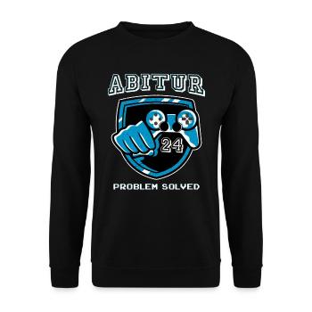 Abitur PROBLEM SOLVED Gamer Abiturienten Abi - Unisex Pullover - Schwarz - Vorne - Alina (178cm) & Michal (187cm)