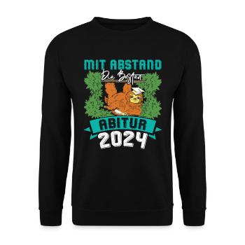 Abitur 2024 Mit Abstand die BESTEN ABI Lustiges - Unisex Pullover - Schwarz - Vorne - Alina (178cm) & Michal (187cm)