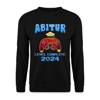 Abitur 2024 LEVEL COMPLETE Abiturienten Abschluss - Unisex Pullover - Schwarz - Vorne - Alina (178cm) & Michal (187cm)