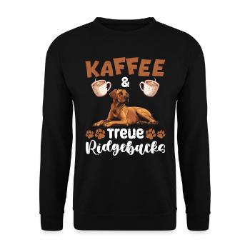Ridgeback Besitzer KAFFEE UND TREUE RHODESIAN - Unisex Pullover - Schwarz - Vorne - Alina (178cm) & Michal (187cm)
