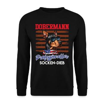 Doberman PROFESSIONELLER SOCKEN-DIEB Lustiges - Unisex Pullover - Schwarz - Vorne - Alina (178cm) & Michal (187cm)