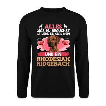 Ridgeback Frauen ALLES WAS DU BRAUCHST IST WEIN - Unisex Pullover - Schwarz - Vorne - Alina (178cm) & Michal (187cm)