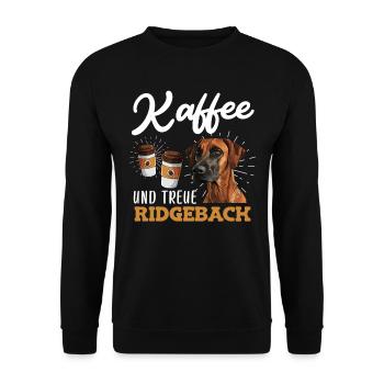 KAFFEE UND TREUE RIDGEBACK Rhodesian Ridgeback - Unisex Pullover - Schwarz - Vorne - Alina (178cm) & Michal (187cm)