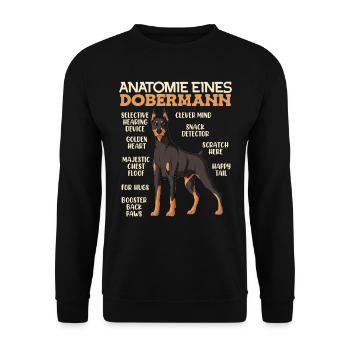 ANATOMIE EINES DOBERMANNS Lustiges Hundebesitzer - Unisex Pullover - Schwarz - Vorne - Alina (178cm) & Michal (187cm)