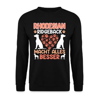 RHODESIAN RIDGEBACK MACHT ALLES BESSER Ridgeback - Unisex Pullover - Schwarz - Vorne - Alina (178cm) & Michal (187cm)
