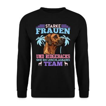Ridgeback Hund STARKE FRAUEN UND RIDGEBACKS TEAM - Unisex Pullover - Schwarz - Vorne - Alina (178cm) & Michal (187cm)