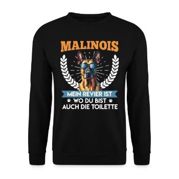 MALINOIS MEIN REVIER IST WO DU BIST AUCH DAS WC - Unisex Pullover - Schwarz - Vorne - Alina (178cm) & Michal (187cm)