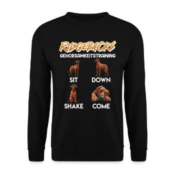 RHODESIAN RIDGEBACK GEHORSAMKEITSTRAINING Lustig - Unisex Pullover - Schwarz - Vorne - Alina (178cm) & Michal (187cm)