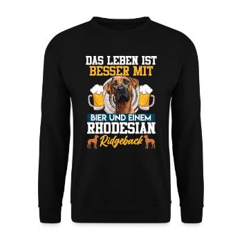Rhodesian Ridgeback DAS LEBEN IST BESSER MIT BIER - Unisex Pullover - Schwarz - Vorne - Alina (178cm) & Michal (187cm)