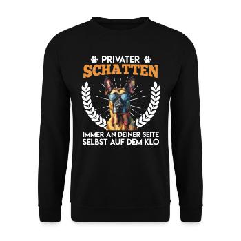 Malinois PRIVATER SCHATTEN SELBST AUF DEM KLO - Unisex Pullover - Schwarz - Vorne - Alina (178cm) & Michal (187cm)