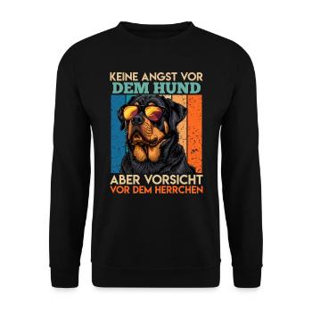 Rottie KEINE ANGST VOR DEM HUND VORSICHT VOR DEM - Unisex Pullover - Schwarz - Vorne - Alina (178cm) & Michal (187cm)