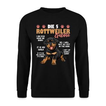 Rottie Besitzer DIE 5 ROTTWEILER GEBOTE Lustiges - Unisex Pullover - Schwarz - Vorne - Alina (178cm) & Michal (187cm)
