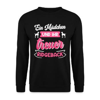 Rhodesian Ridgeback EIN MÄDCHEN UND IHR TREUER - Unisex Pullover - Schwarz - Vorne - Alina (178cm) & Michal (187cm)