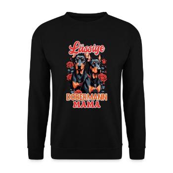 Doberman LÄSSIGE DOBERMAN MAMA UNGEWÖHNLICH - Unisex Pullover - Schwarz - Vorne - Alina (178cm) & Michal (187cm)