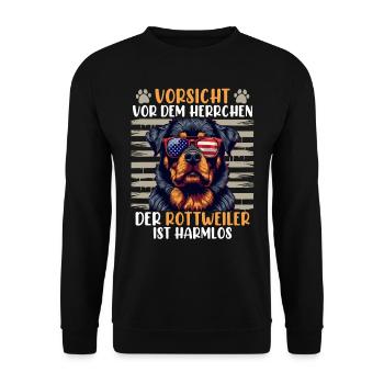 Rottweiler VORSICHT VOR DEM HERRCHEN HUND - Unisex Pullover - Schwarz - Vorne - Alina (178cm) & Michal (187cm)