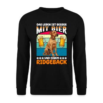 Hundebesitzer LEBEN IST BESSER MIT BIER UND - Unisex Pullover - Schwarz - Vorne - Alina (178cm) & Michal (187cm)