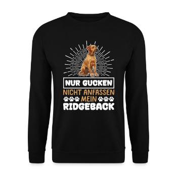 Ridgeback Besitzer NUR GUCKEN NICHT ANFASSEN - Unisex Pullover - Schwarz - Vorne - Alina (178cm) & Michal (187cm)