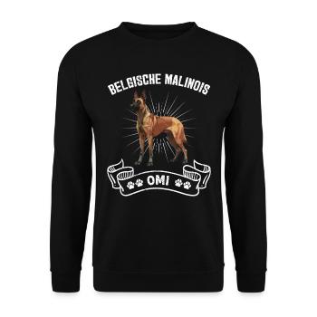 BELGISCHER MALINOIS OMI Belgischer Schäferhund - Unisex Pullover - Schwarz - Vorne - Alina (178cm) & Michal (187cm)