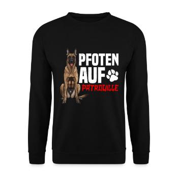 Belgischer Schäferhund PFOTEN AUF PATROULLIE - Unisex Pullover - Schwarz - Vorne - Alina (178cm) & Michal (187cm)