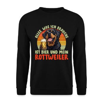 Rottweiler ALLES WAS ICH BRAUCHE IST BIER UND - Unisex Pullover - Schwarz - Vorne - Alina (178cm) & Michal (187cm)
