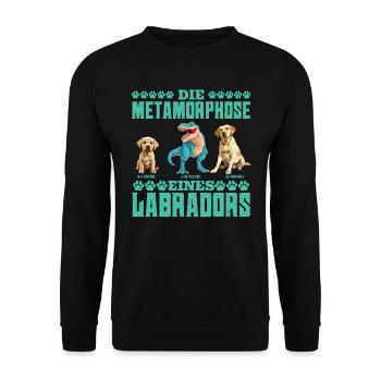 Labrador Besitzer DIE METHAMORPHOSE EINES LABRADOR - Unisex Pullover - Schwarz - Vorne - Alina (178cm) & Michal (187cm)