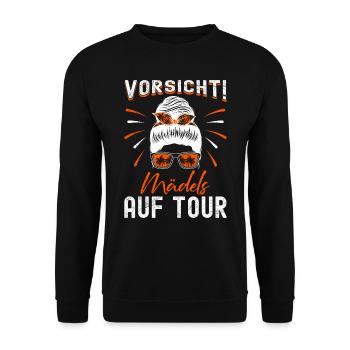 Urlauberin VORSICHT! Mädels auf Tour Frauen - Unisex Pullover - Schwarz - Vorne - Alina (178cm) & Michal (187cm)