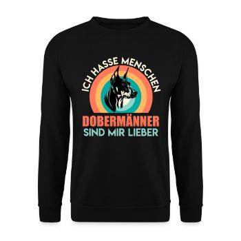 Doberman Besitzer ICH HASSE MENSCHEN DOBERMÄNNER - Unisex Pullover - Schwarz - Vorne - Alina (178cm) & Michal (187cm)