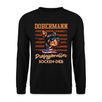 Doberman PROFESSIONELLER SOCKEN-DIEB Lustiges - Unisex Pullover - Schwarz - Vorne - Alina (178cm) & Michal (187cm)
