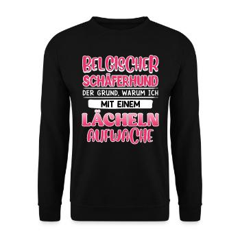 BELGISCHER SCHÄFERHUND ICH WACHE MIT LÄCHELN AUF - Unisex Pullover - Schwarz - Vorne - Alina (178cm) & Michal (187cm)