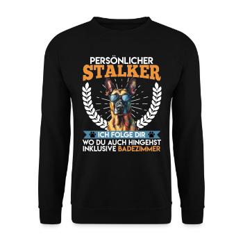 Malinois PERSÖNLICHER STALKER INKLUSIVE BAD - Unisex Pullover - Schwarz - Vorne - Alina (178cm) & Michal (187cm)