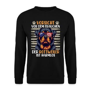 Rottweiler VORSICHT VOR DEM FRAUCHEN Rottie - Unisex Pullover - Schwarz - Vorne - Alina (178cm) & Michal (187cm)