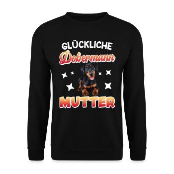 Doberman Frauen GLÜCKLICHE DOBERMANN MUTTER - Unisex Pullover - Schwarz - Vorne - Alina (178cm) & Michal (187cm)