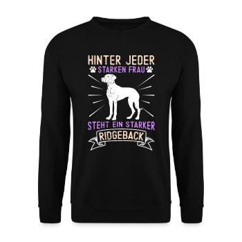 Ridgeback HINTER JEDER STARKEN FRAU STEHT EIN - Unisex Pullover - Schwarz - Vorne - Alina (178cm) & Michal (187cm)