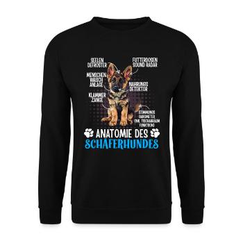 ANATOMIE DES DEUTSCHEN SCHÄFERHUNDES Lustiges - Unisex Pullover - Schwarz - Vorne - Alina (178cm) & Michal (187cm)