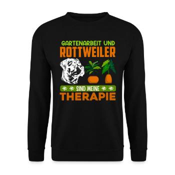 GARTENARBEIT UND ROTTWEILER SIND THERAPIE Rottie - Unisex Pullover - Schwarz - Vorne - Alina (178cm) & Michal (187cm)