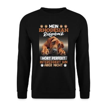 Ridgeback Besitzer MEIN RHODESIAN RIDGEBACK HÖRT - Unisex Pullover - Schwarz - Vorne - Alina (178cm) & Michal (187cm)