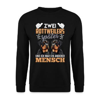 Rottie Besitzer ZWEI ROTTWEILER SPÄTER Lustiges - Unisex Pullover - Schwarz - Vorne - Alina (178cm) & Michal (187cm)