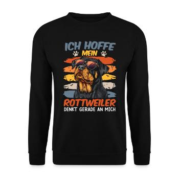 Rottweiler ICH HOFFE MEIN ROTTWEILER DENKT AN MICH - Unisex Pullover - Schwarz - Vorne - Alina (178cm) & Michal (187cm)