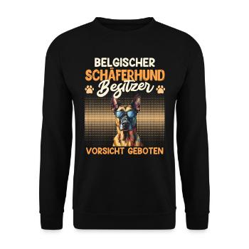 BELGISCHER SCHÄFERHUND BESITZER VORSICHT GEBOTEN - Unisex Pullover - Schwarz - Vorne - Alina (178cm) & Michal (187cm)