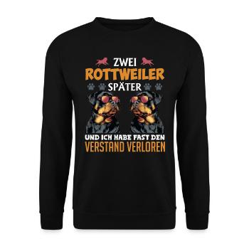 Rottie Besitzer ZWEI ROTTWEILER SPÄTER Lustiges - Unisex Pullover - Schwarz - Vorne - Alina (178cm) & Michal (187cm)