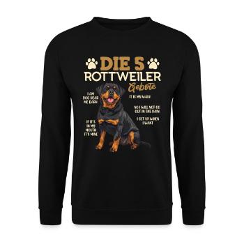 Rottie Besitzer DIE 5 ROTTWEILER REGELN Rottweiler - Unisex Pullover - Schwarz - Vorne - Alina (178cm) & Michal (187cm)