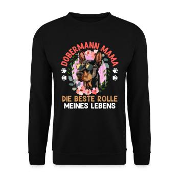 DOBERMAN MAMA DIE BESTE ROLLE MEINES LEBENS - Unisex Pullover - Schwarz - Vorne - Alina (178cm) & Michal (187cm)
