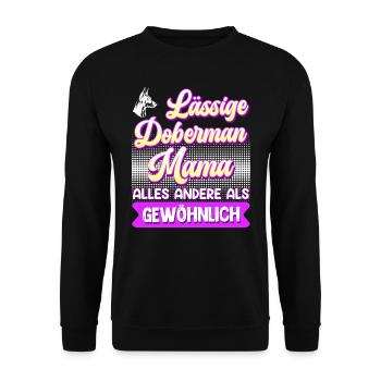 Doberman LÄSSIGE DOBERMAN MAMA UNGEWÖHNLICH - Unisex Pullover - Schwarz - Vorne - Alina (178cm) & Michal (187cm)