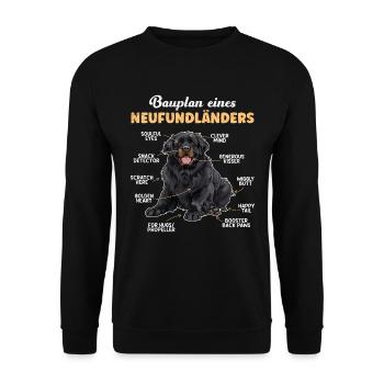 Neufundländer BAUPLAN EINES NEUFUNDLÄNDERS Lustig - Unisex Pullover - Schwarz - Vorne - Alina (178cm) & Michal (187cm)