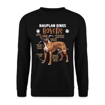Deutscher Boxer BAUPLAN EINES BOXERS Lustiges - Unisex Pullover - Schwarz - Vorne - Alina (178cm) & Michal (187cm)