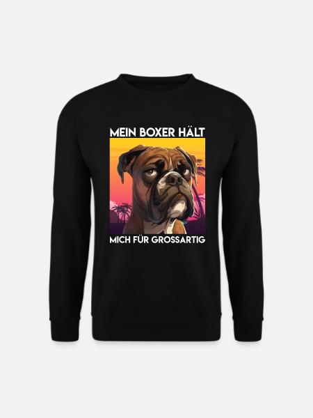 Deutscher Boxer MEIN BOXER HÄLT MICH FÜR GROßARTIG - Unisex Pullover - Schwarz