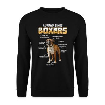Deutscher Boxer AUFBAU EINES BOXERS Lustiges Boxer - Unisex Pullover - Schwarz - Vorne - Alina (178cm) & Michal (187cm)