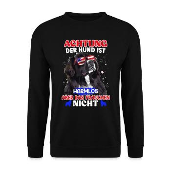 Neufundländer ACHTUNG DER HUND IST HARMLOS ABER - Unisex Pullover - Schwarz - Vorne - Alina (178cm) & Michal (187cm)