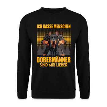 Doberman ICH HASSE MENSCHEN DOBERMÄNNER - Unisex Pullover - Schwarz - Vorne - Alina (178cm) & Michal (187cm)