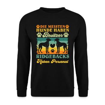 Rhodesian Ridgeback MEISTEN HUNDE HABEN BESITZER - Unisex Pullover - Schwarz - Vorne - Alina (178cm) & Michal (187cm)
